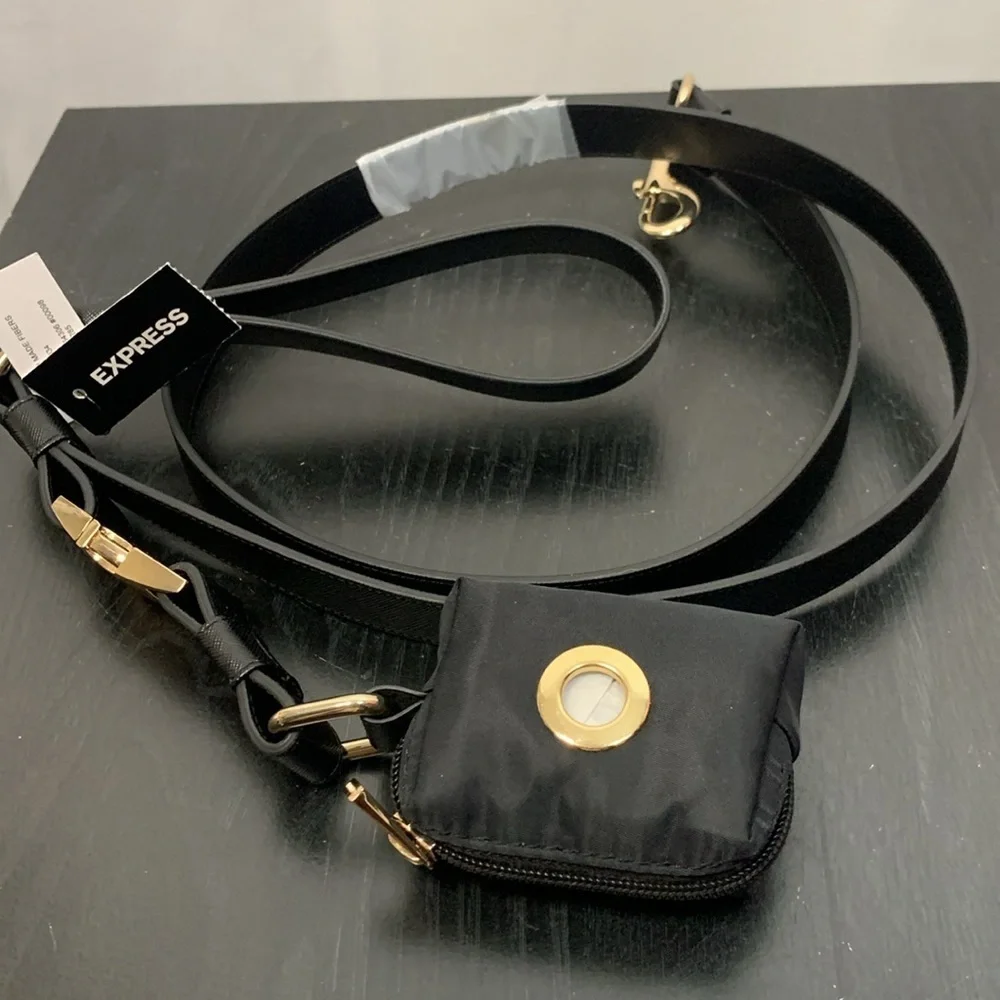 Express Black Faux Leather 58” Dog Leash and Bag Set- NWT